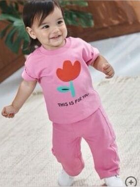 Hanna Andersson Set Wide Leg pant and tee lounge set pink tulip 3T